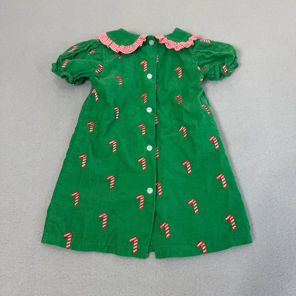Stitchy Fish Corduroy Dress 2T Holiday Candy Cane Embroidered Southern Green